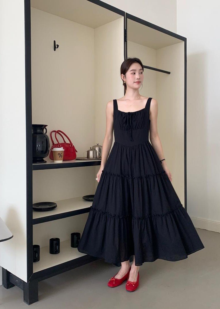Celine Tiered Maxi Dress in Black