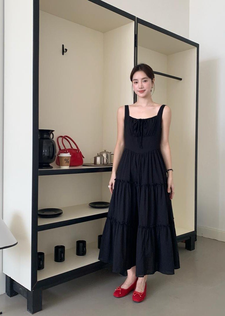 Celine Tiered Maxi Dress in Black