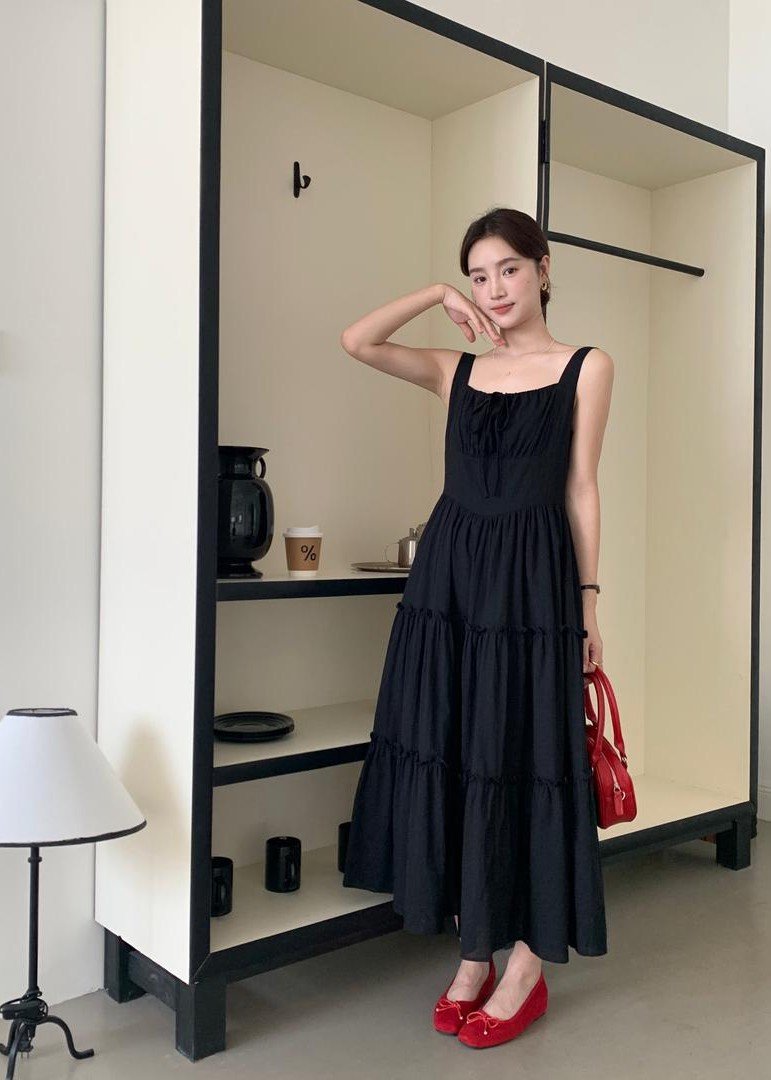 Celine Tiered Maxi Dress in Black