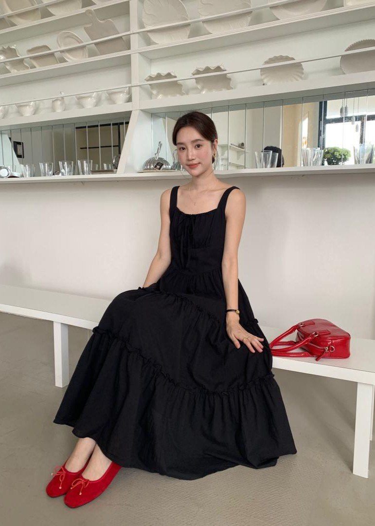 Celine Tiered Maxi Dress in Black