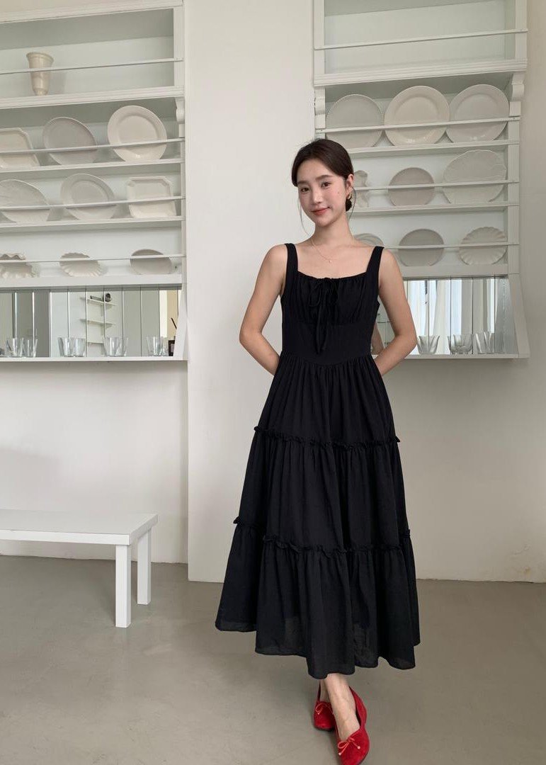 Celine Tiered Maxi Dress in Black