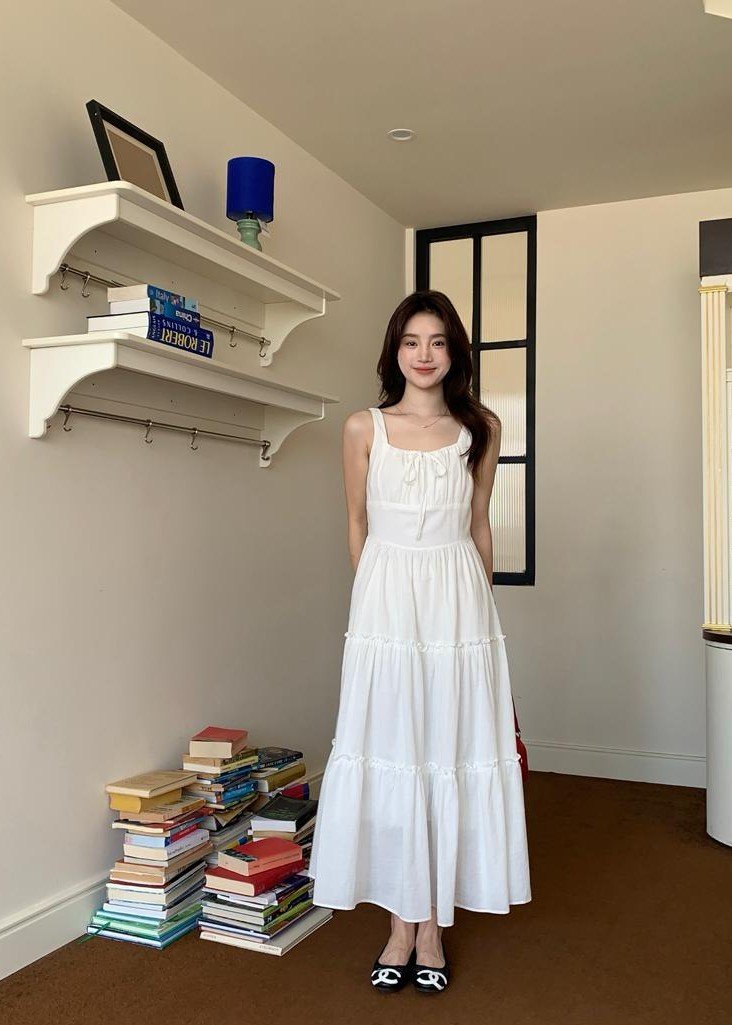 Celine Tiered Maxi Dress in White
