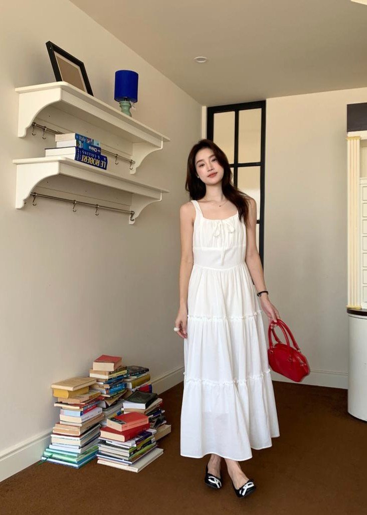 Celine Tiered Maxi Dress in White