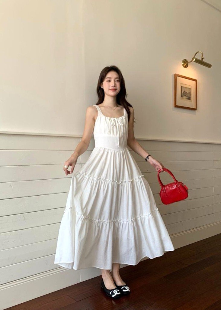 Celine Tiered Maxi Dress in White