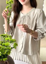 Mia Ribbon Blouse in Filmy Green