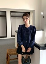 Mia Ribbon Blouse in Navy Blue