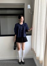 Mia Ribbon Blouse in Navy Blue