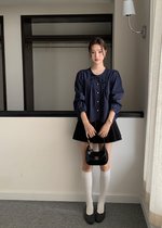 Mia Ribbon Blouse in Navy Blue