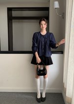 Mia Ribbon Blouse in Navy Blue