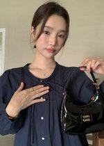 Mia Ribbon Blouse in Navy Blue