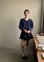 Mia Ribbon Blouse in Navy Blue