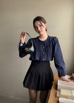 Mia Ribbon Blouse in Navy Blue