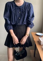 Mia Ribbon Blouse in Navy Blue