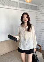 Nessa Lacey Ribbon Blouse in Cream