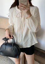 Nessa Lacey Ribbon Blouse in Cream