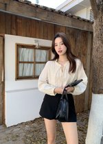 Nessa Lacey Ribbon Blouse in Cream