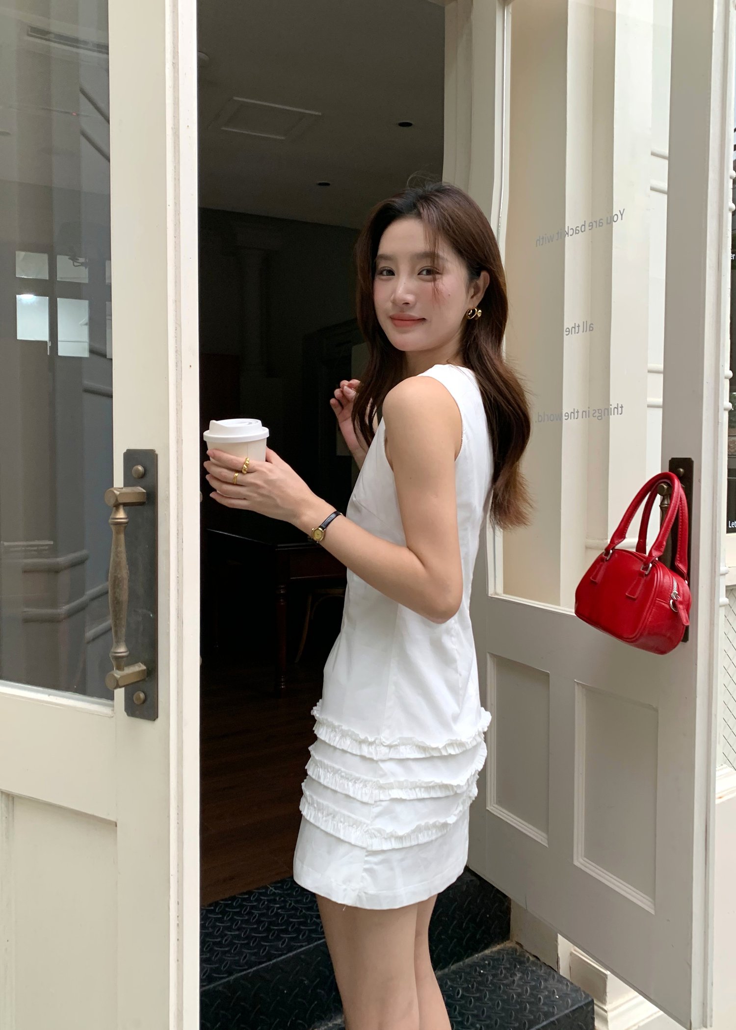 Anna Ruffles Mini Dress in Milk White