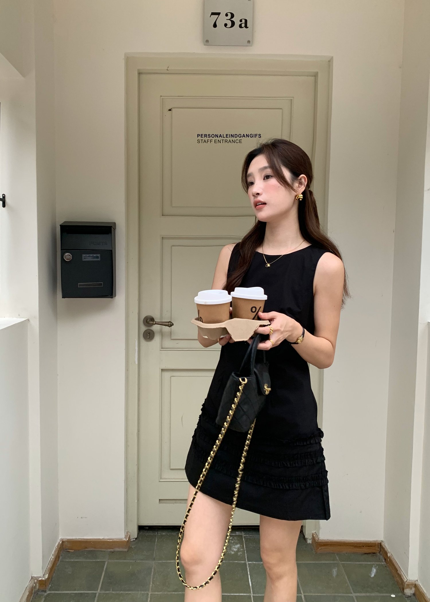 Anna Ruffles Mini Dress in Black