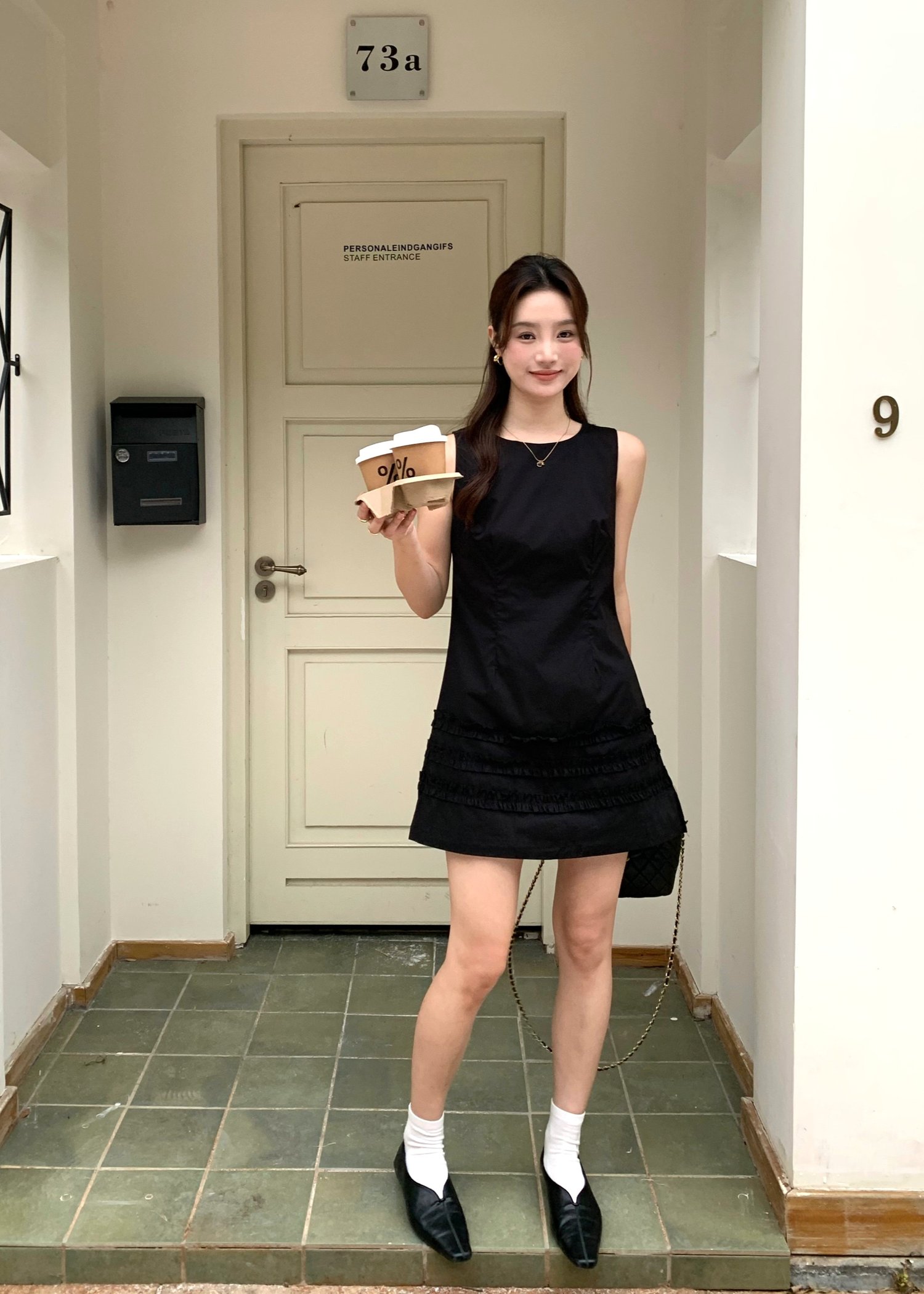 Anna Ruffles Mini Dress in Black