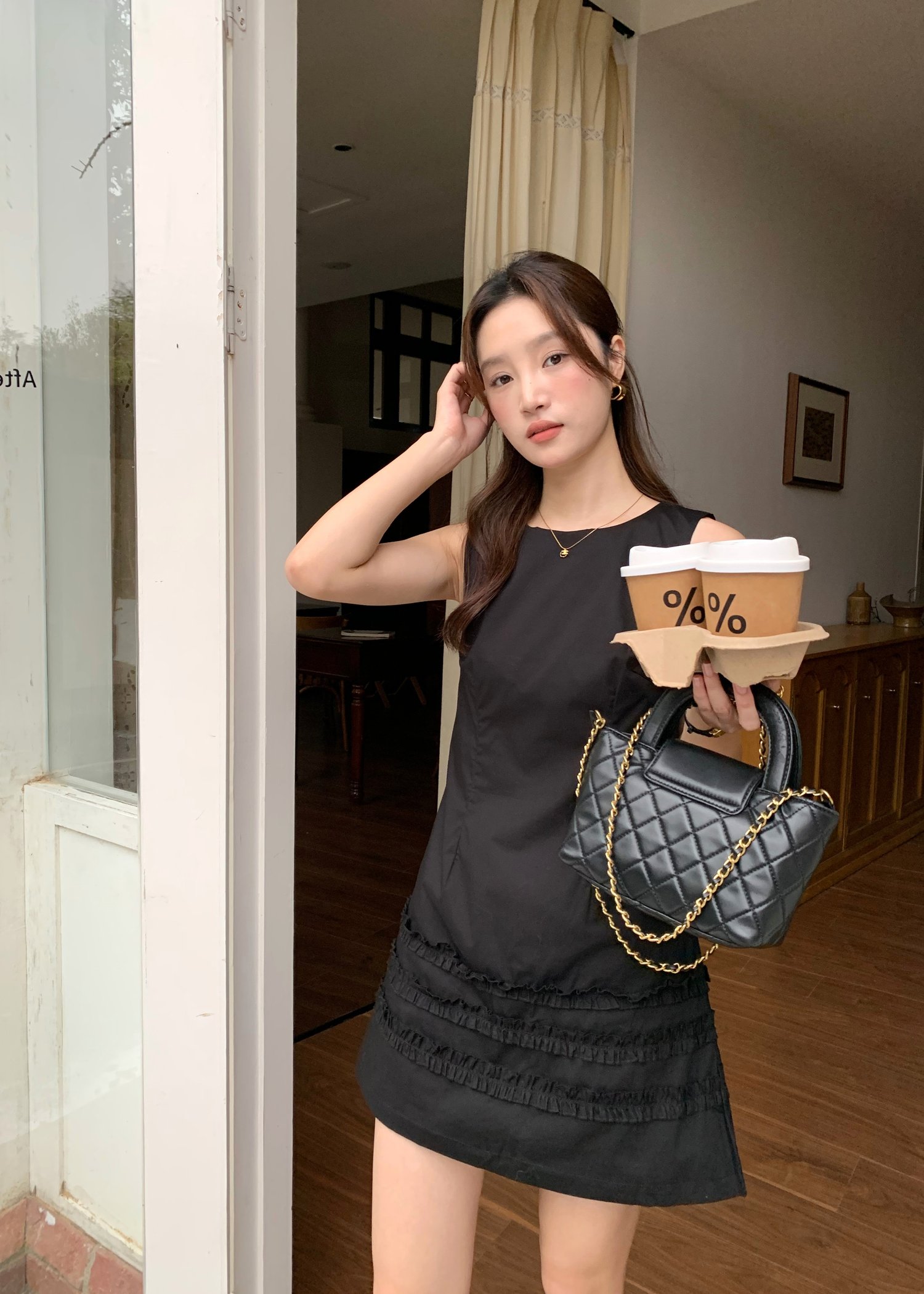 Anna Ruffles Mini Dress in Black