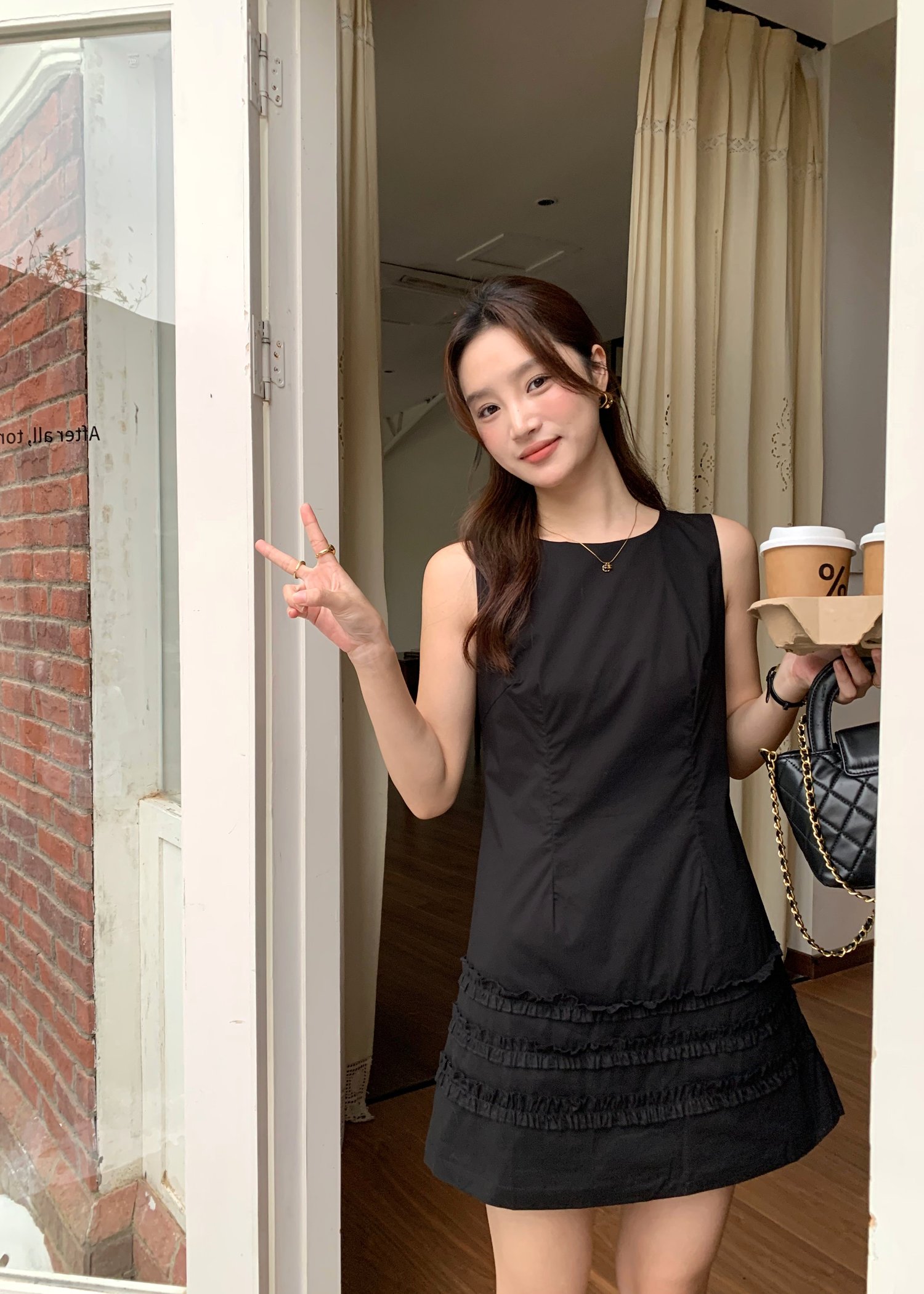 Anna Ruffles Mini Dress in Black