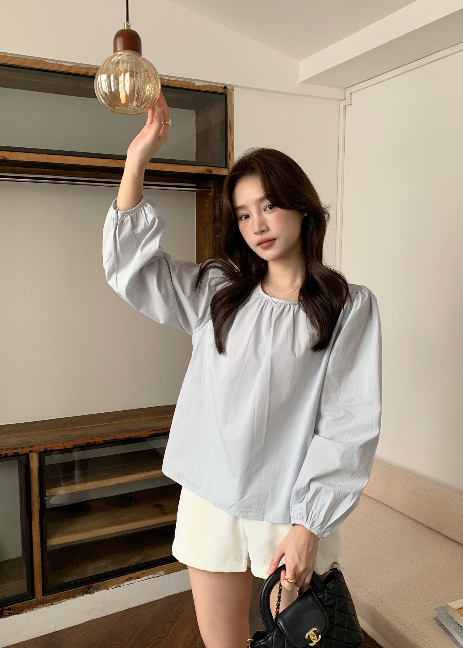 Lydia Layered Blouse Set in Navy Blue