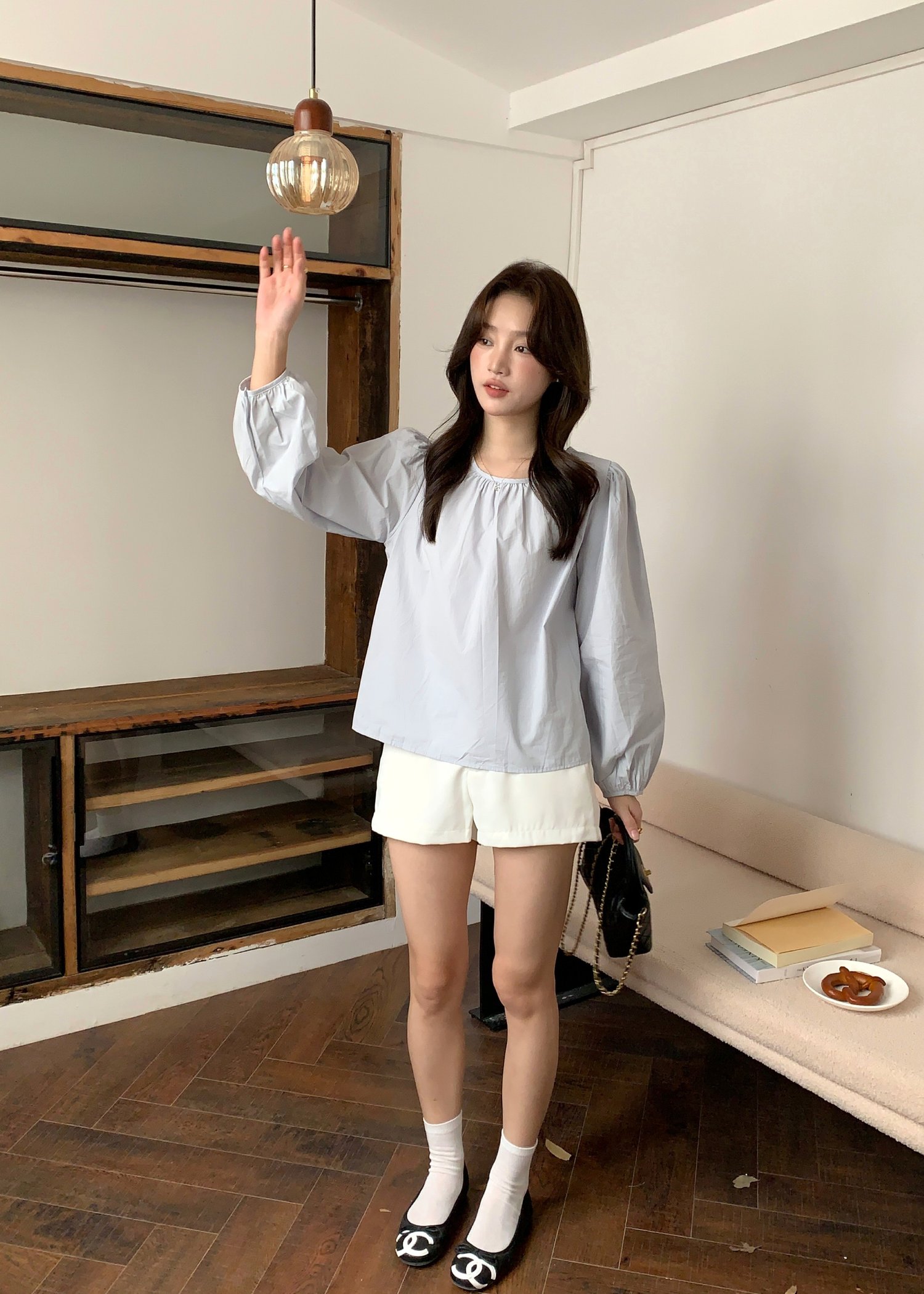 Lydia Layered Blouse Set in Navy Blue