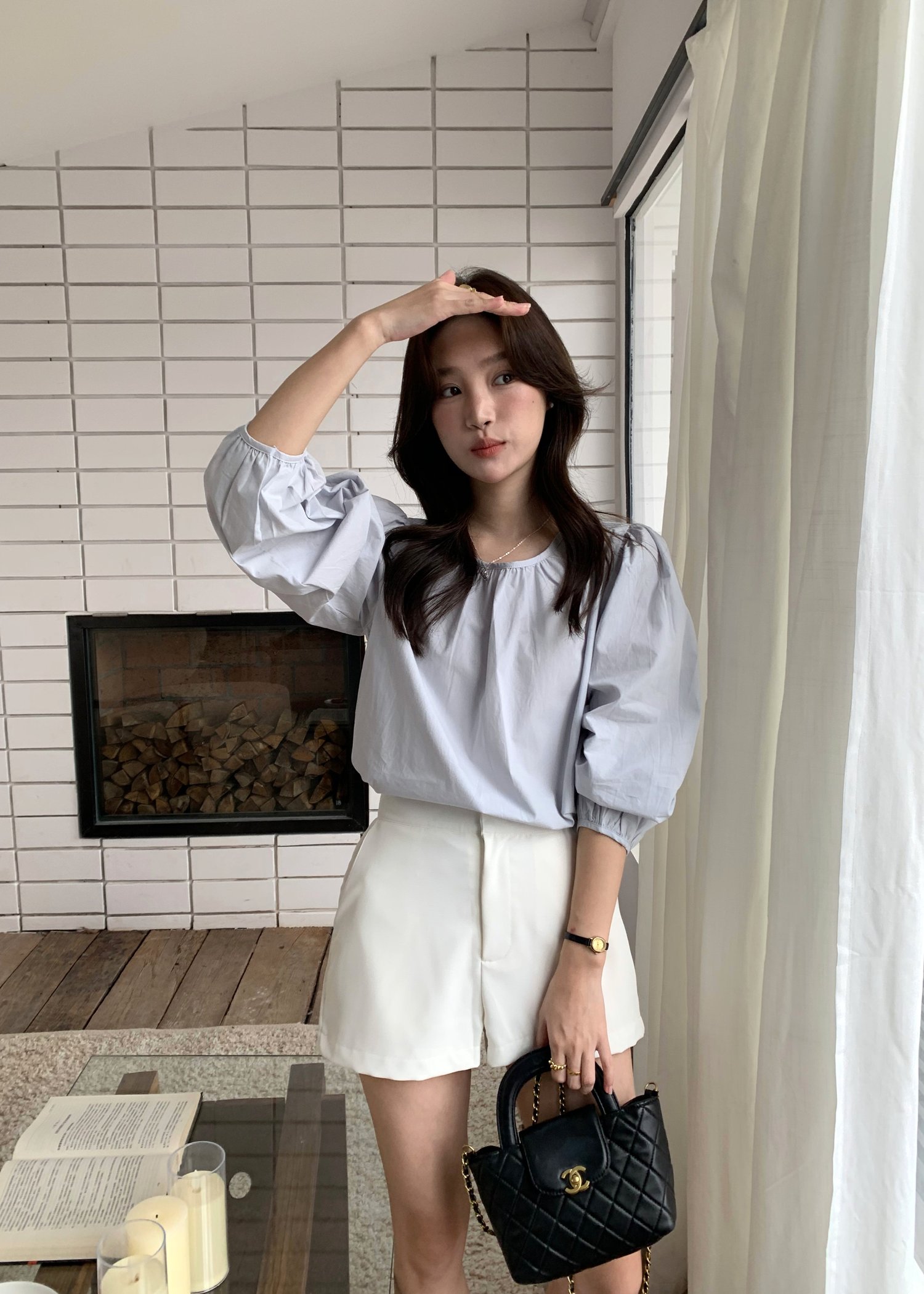 Lydia Layered Blouse Set in Navy Blue