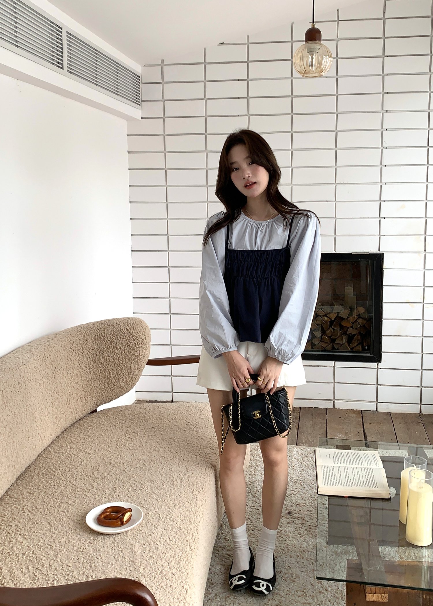 Lydia Layered Blouse Set in Navy Blue