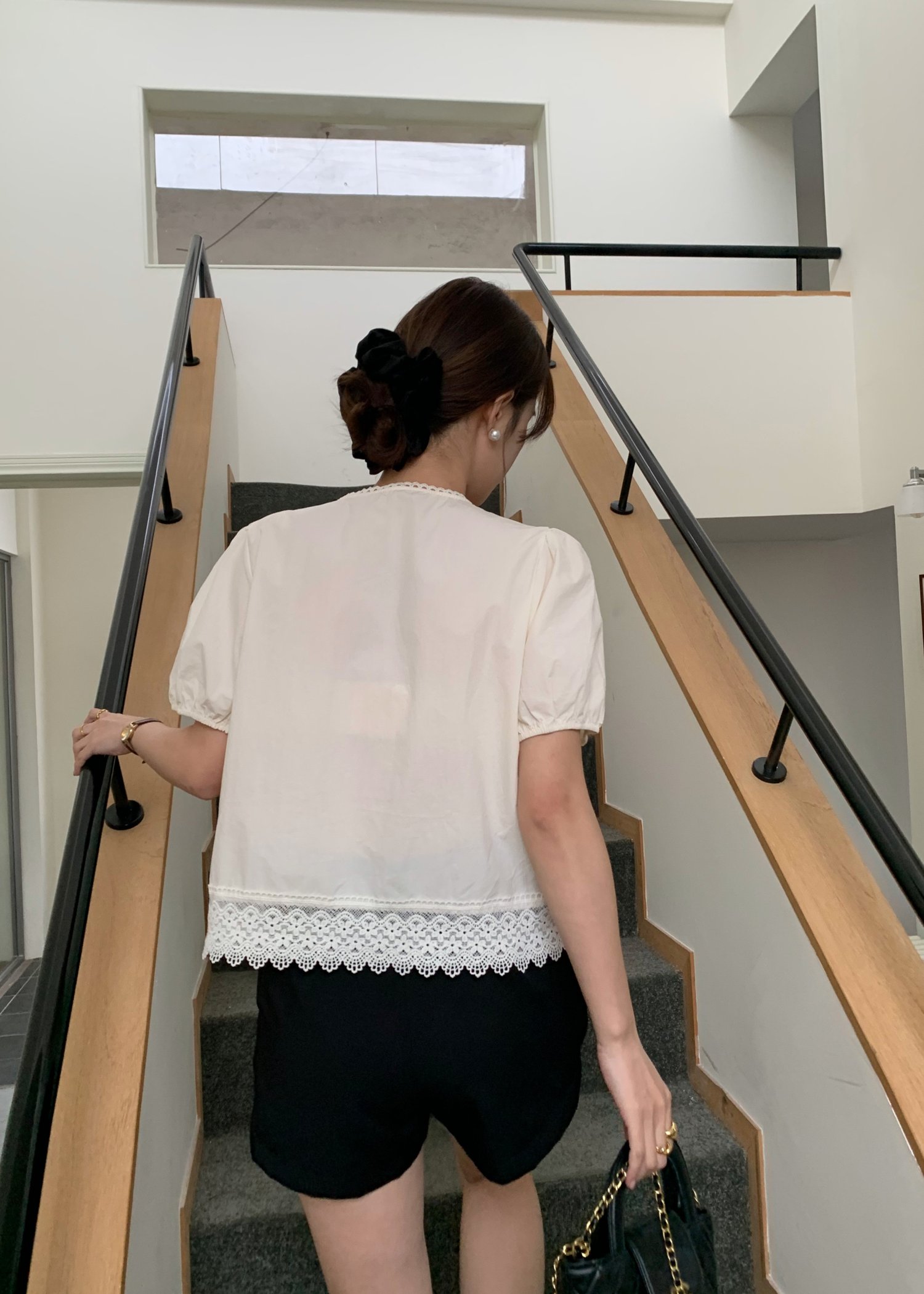 Carine Lacey Pearl Buttoned Blouse in Butter