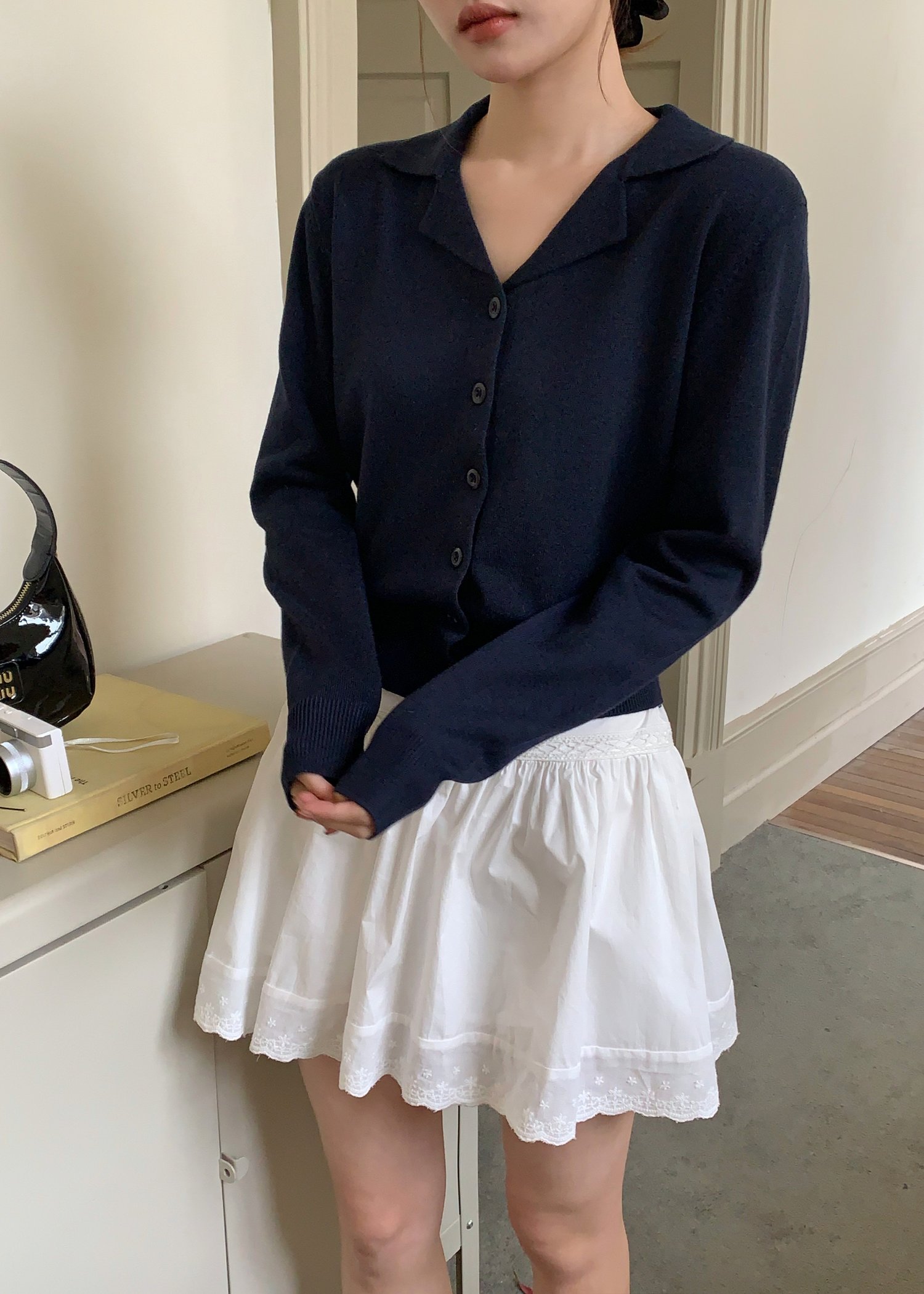 Jamie Long Sleeve Knit Top in Navy Blue