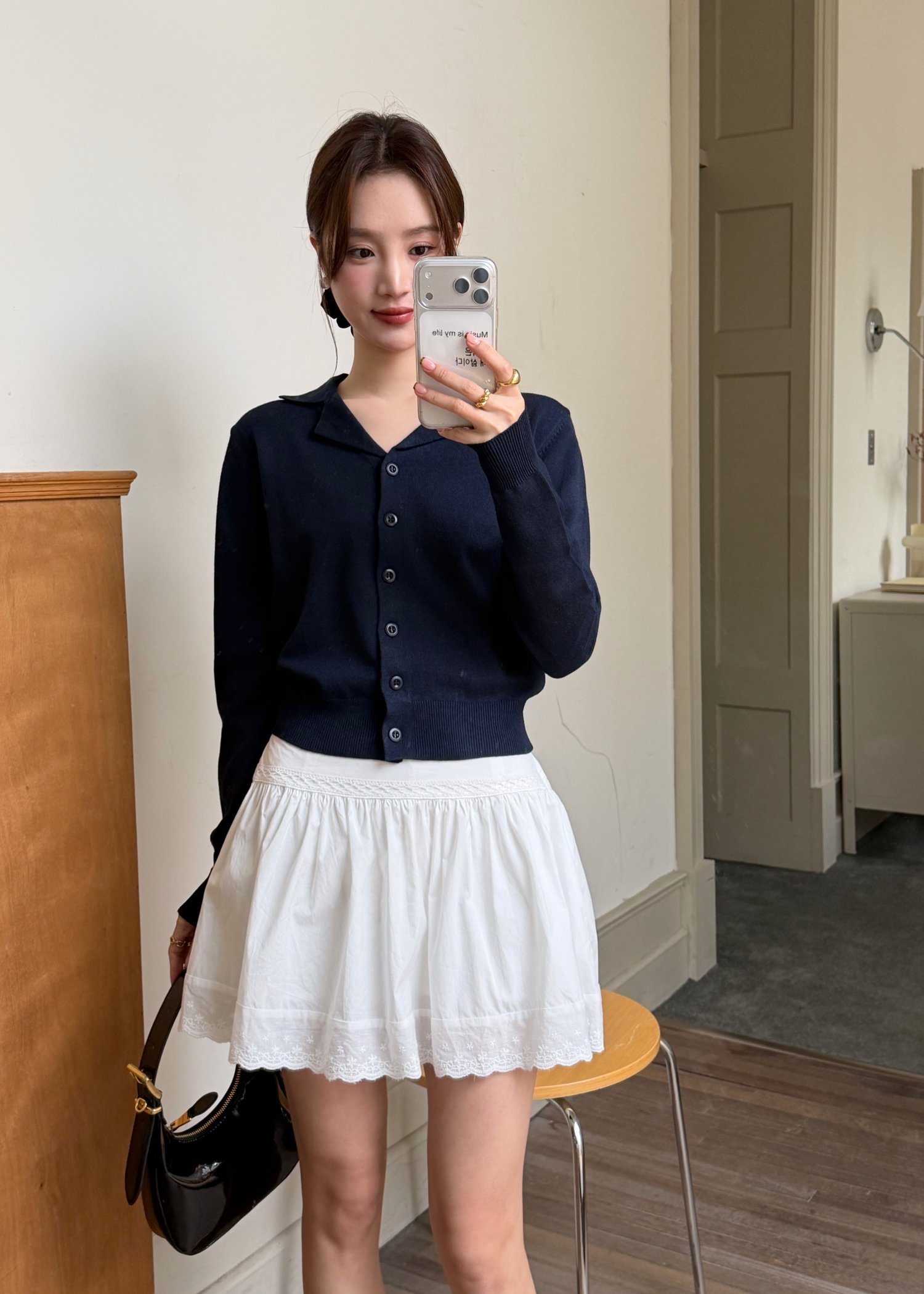 Jamie Long Sleeve Knit Top in Navy Blue