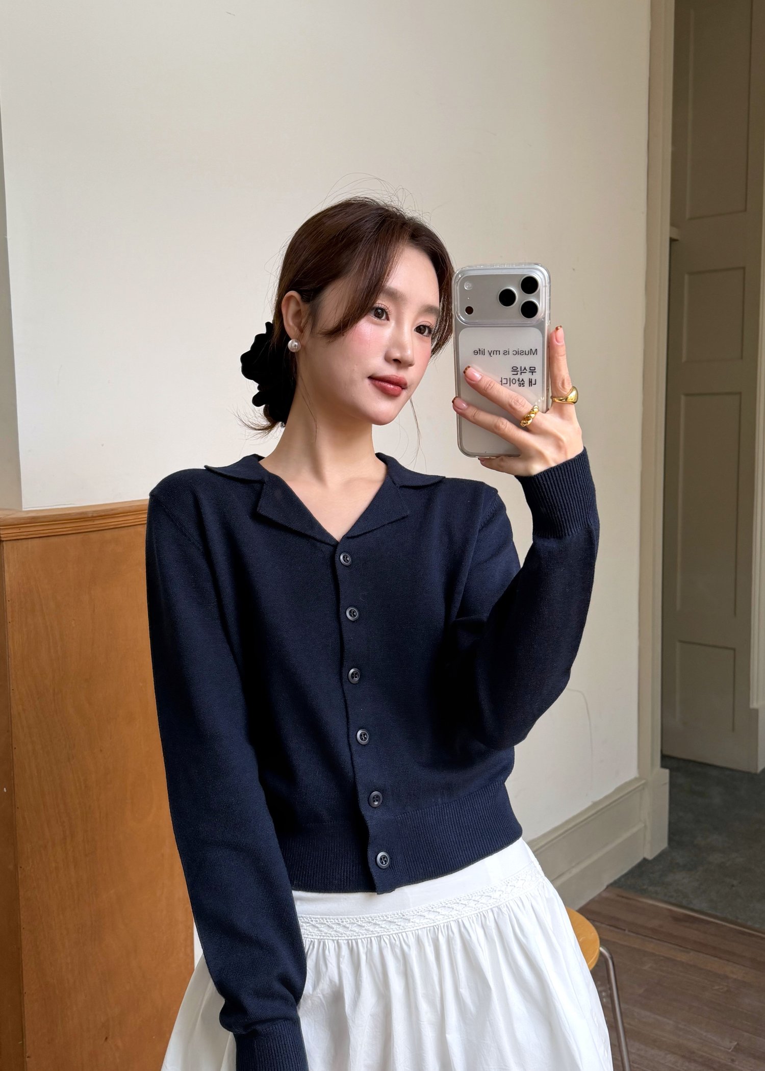 Jamie Long Sleeve Knit Top in Navy Blue