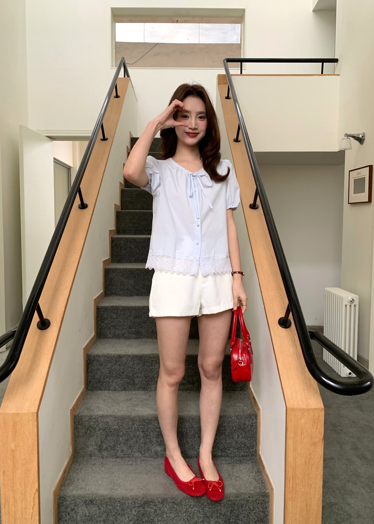 Carine Lacey Pearl Buttoned Blouse in Blue