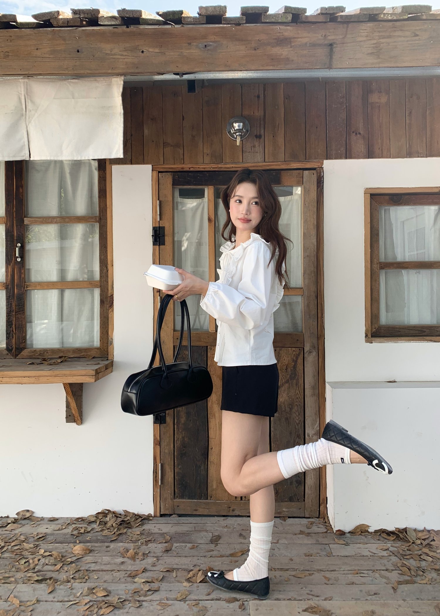 Amelia Ribbon Pleated Blouse in White