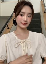 Carine Lacey Pearl Buttoned Blouse in Butter