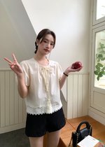 Carine Lacey Pearl Buttoned Blouse in Butter