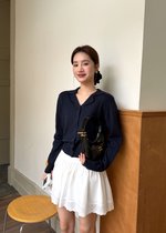 Jamie Long Sleeve Knit Top in Navy Blue