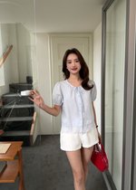 Carine Lacey Pearl Buttoned Blouse in Blue