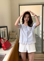 Carine Lacey Pearl Buttoned Blouse in Blue