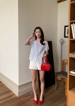 Carine Lacey Pearl Buttoned Blouse in Blue