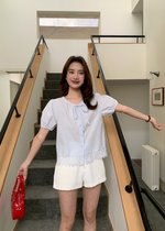 Carine Lacey Pearl Buttoned Blouse in Blue