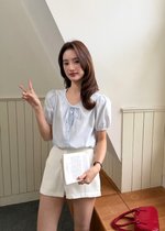 Carine Lacey Pearl Buttoned Blouse in Blue