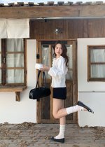 Amelia Ribbon Pleated Blouse in White