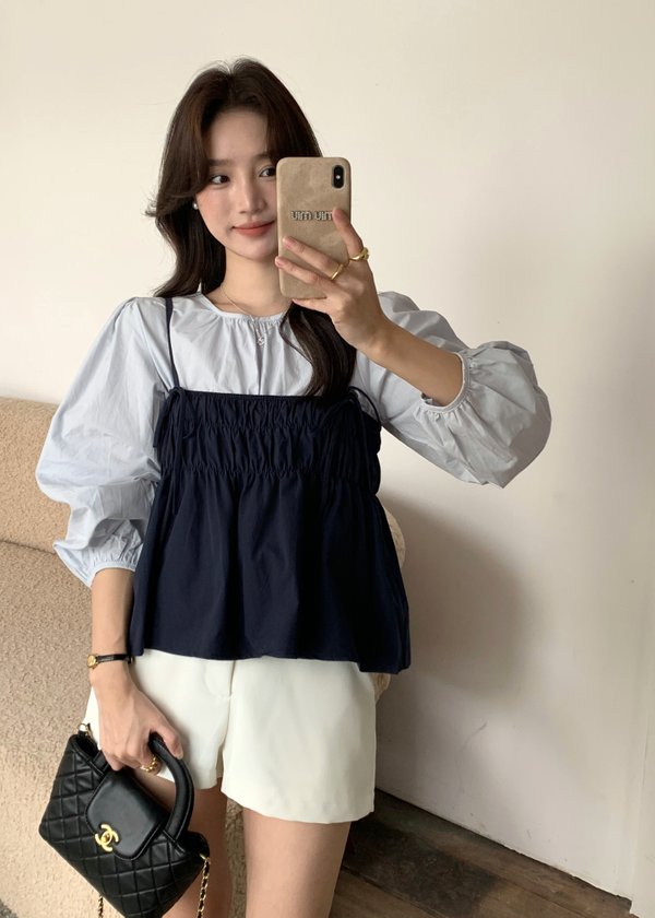 Lydia Layered Blouse Set in Navy Blue