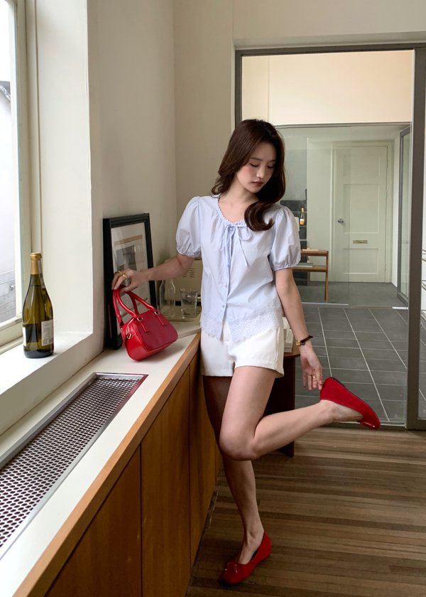 Carine Lacey Pearl Buttoned Blouse in Blue