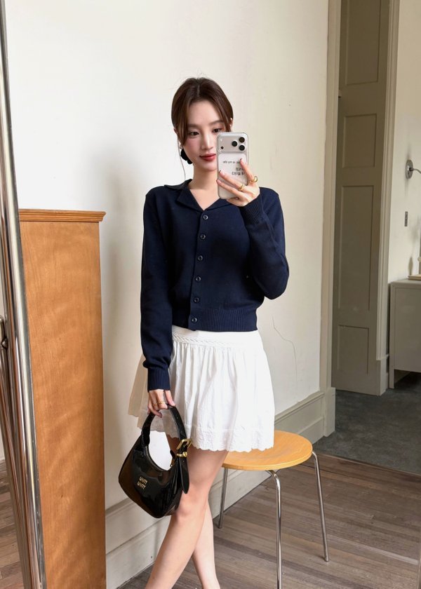 Jamie Long Sleeve Knit Top in Navy Blue