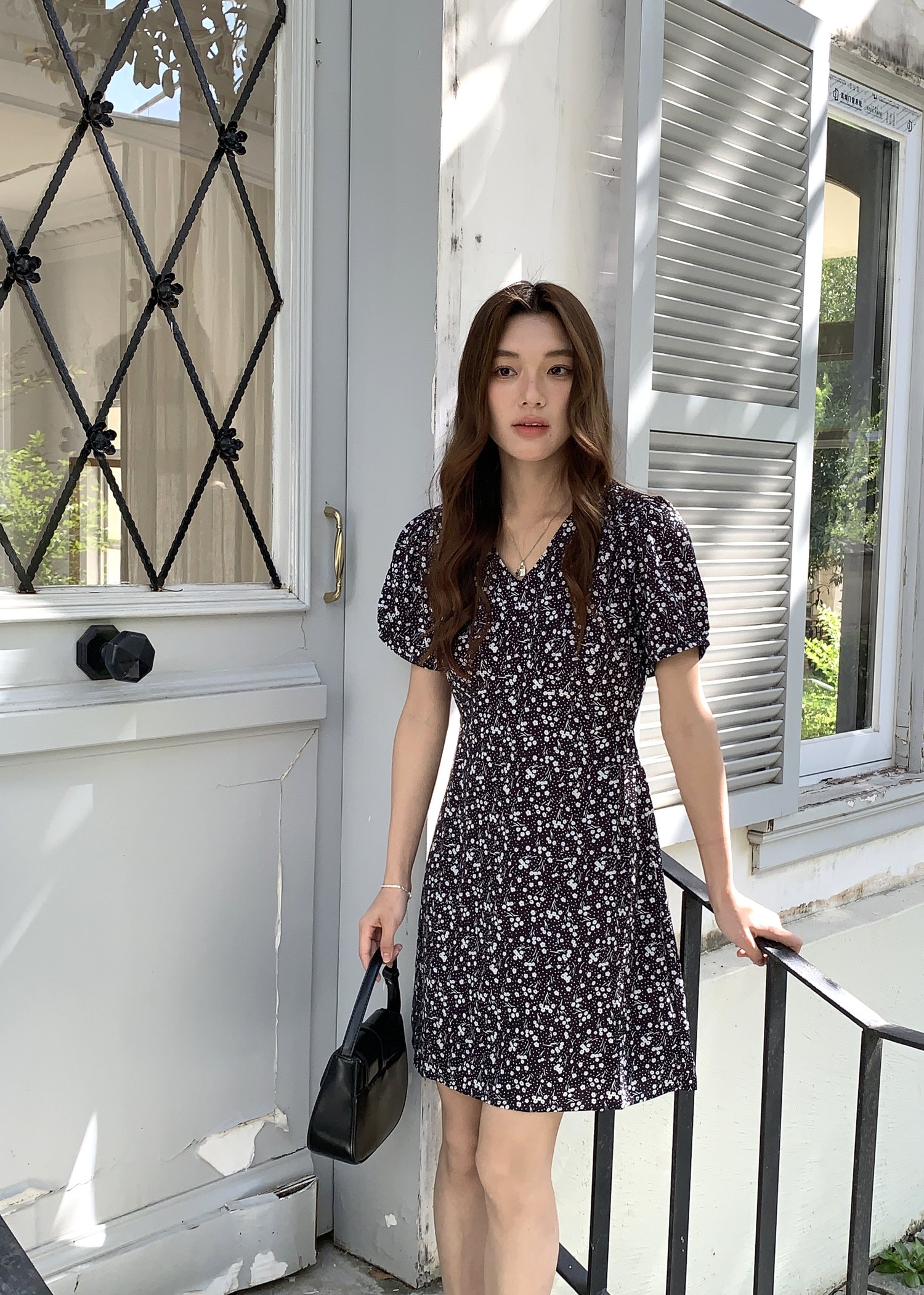 Le' Reve Floral Mini Dress in Black