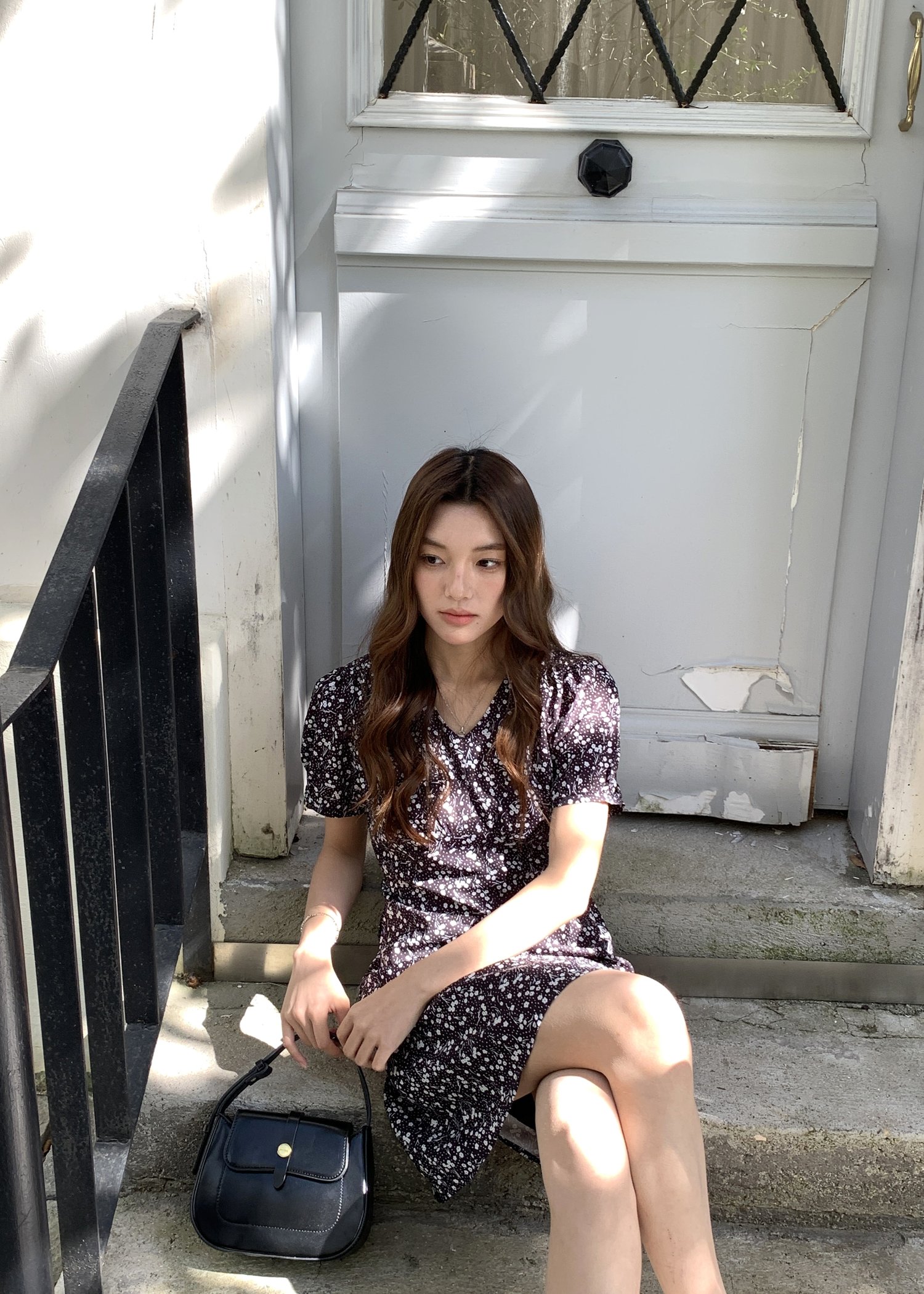 Le' Reve Floral Mini Dress in Black