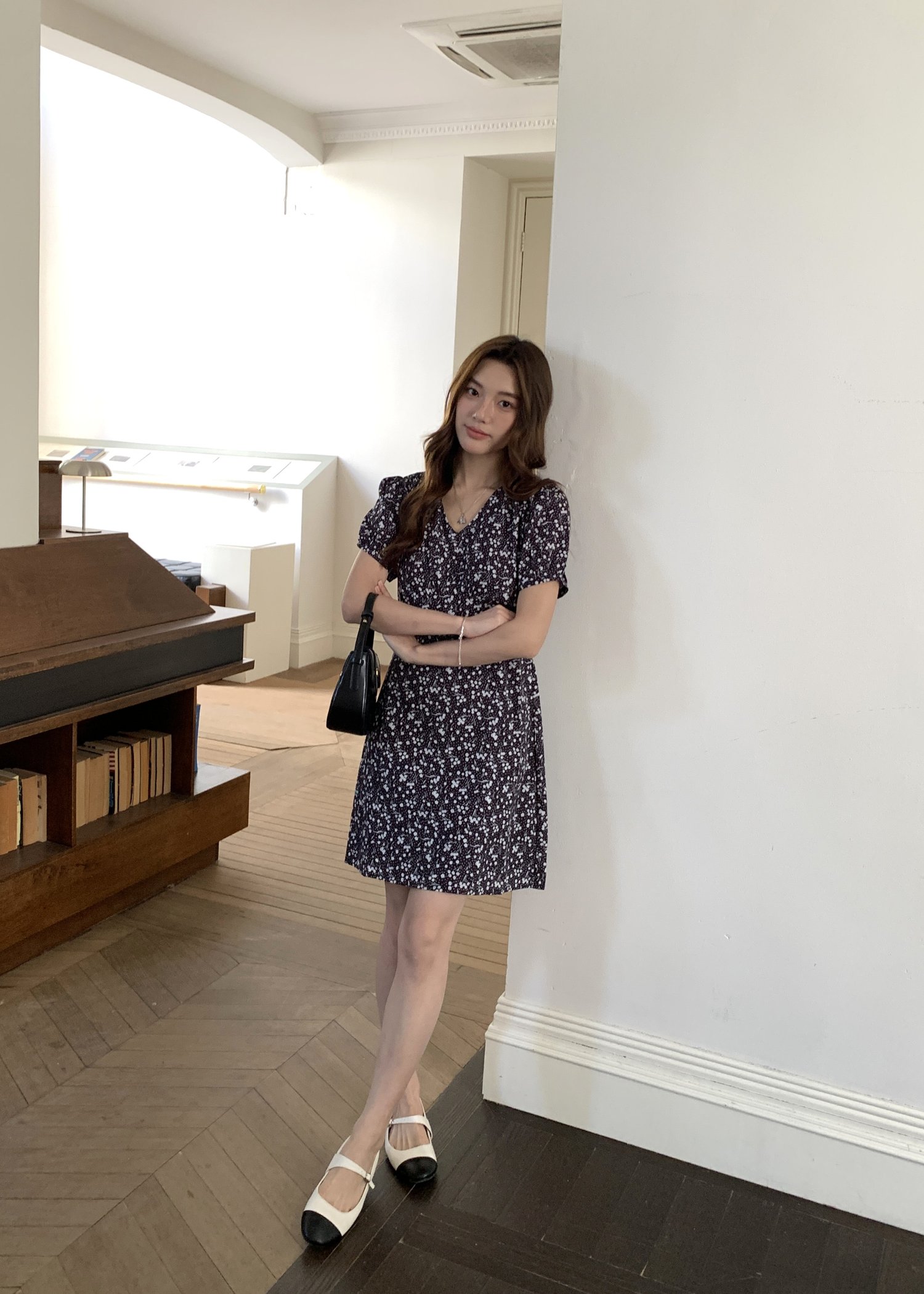 Le' Reve Floral Mini Dress in Black